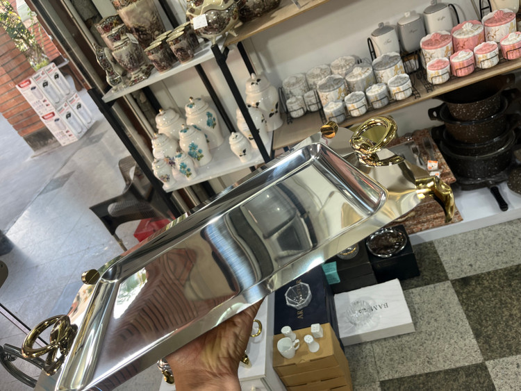 سینی پذیرایی رزلند مدل پافیلی سایز بزرگ استیل طلایی